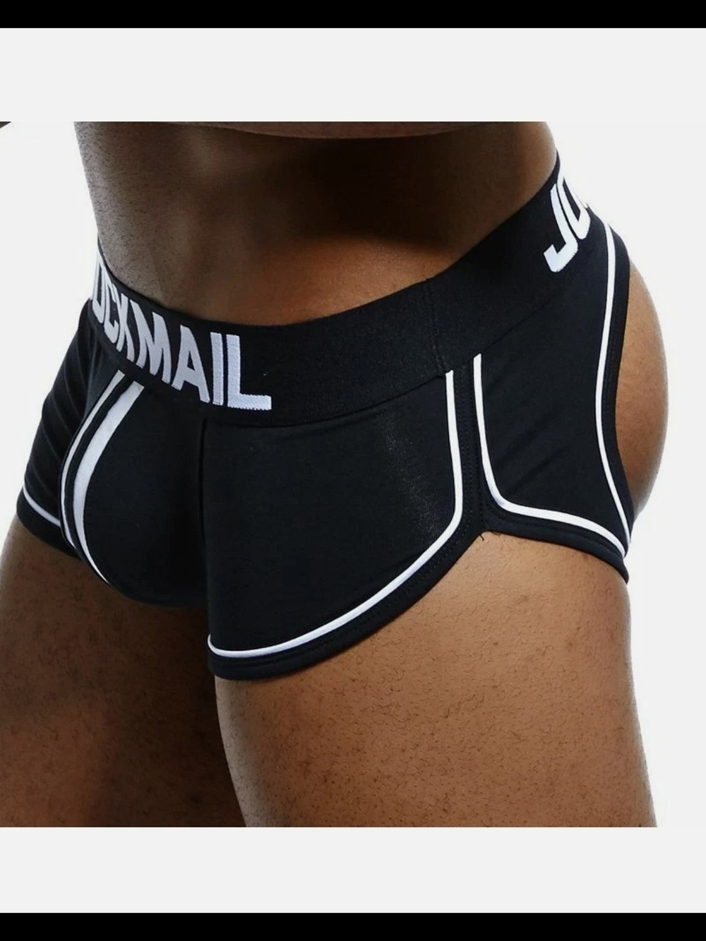 Jockmail Black Brief with White Contrast Piping